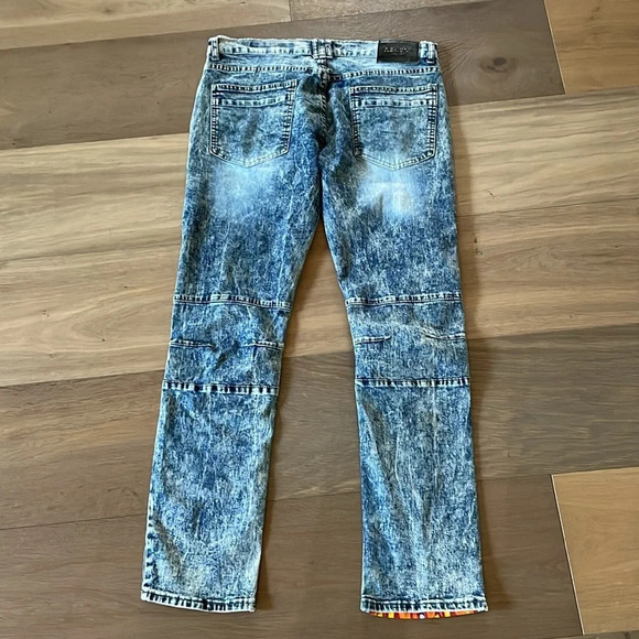 Reason Mens Blue Legend Born Graphic Paint Splatter Patch Straight Jeans Size 36 - Picture 11 of 12